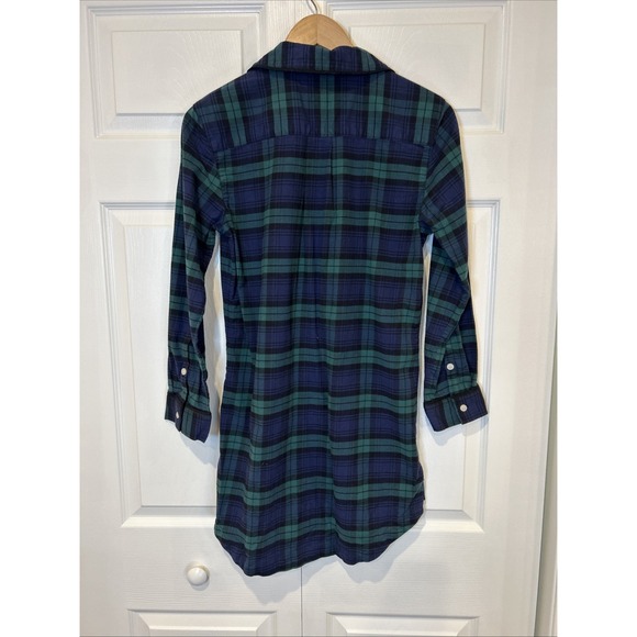 Vineyard Vines Womens Sleepshirt XS Blackwatch Green Blue Plaid Button Flannel - Picture 8 of 8